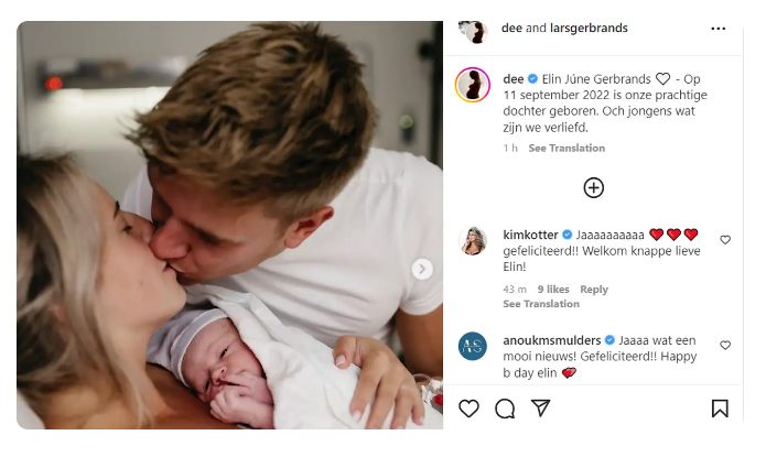 Influencer and YouTuber Dee van der Zeeuw has given birth to a daughter