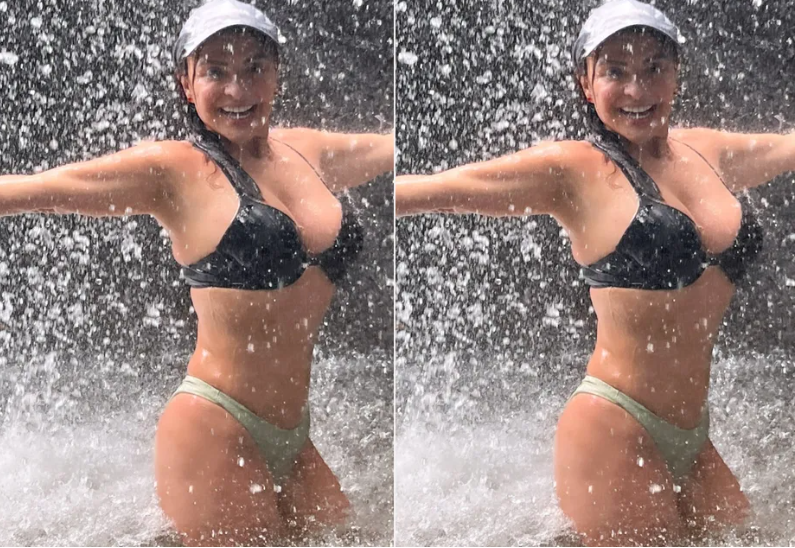 Luíza Tomé delights fans with a waterfall bath