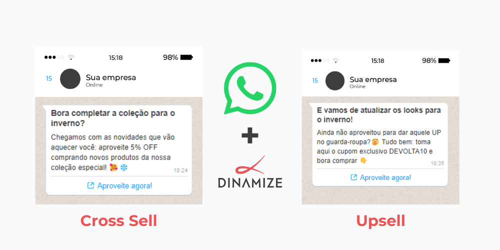 Examples of messages focusing on Cross Sell and Upsell via WhatsApp