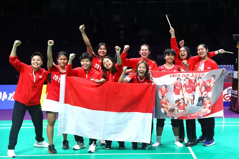 The Uber Indonesia team qualified for the final round after beating South Korea 3-2, at Court 2 Hi-Tech Zone Sports Center Gymnasium, Saturday, May 4 2024. - (PBSI/-)